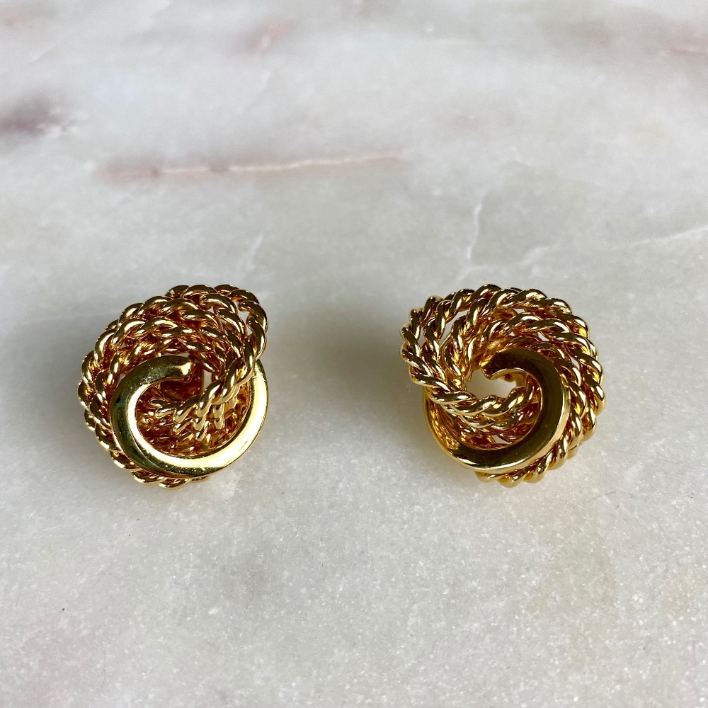 Monet Gold Tone Rope Style Clip On Earrings